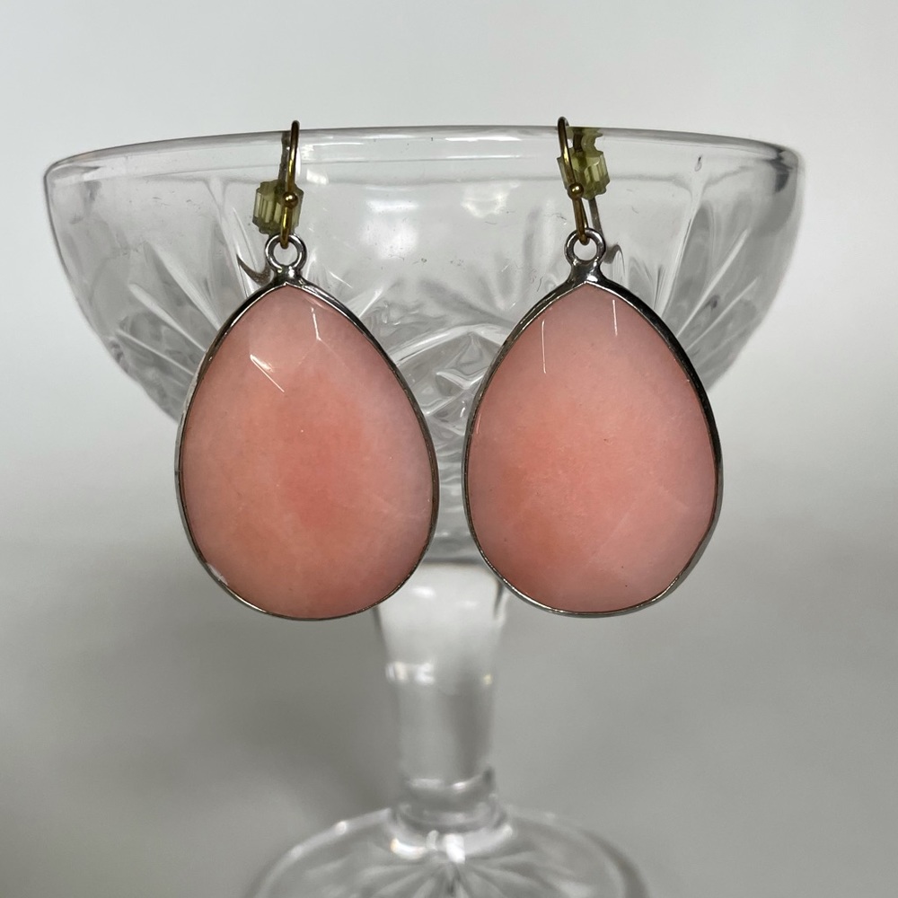 Pink stone and silver drop earrings